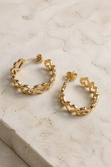 Gold Heart Chain Hoop Earrings