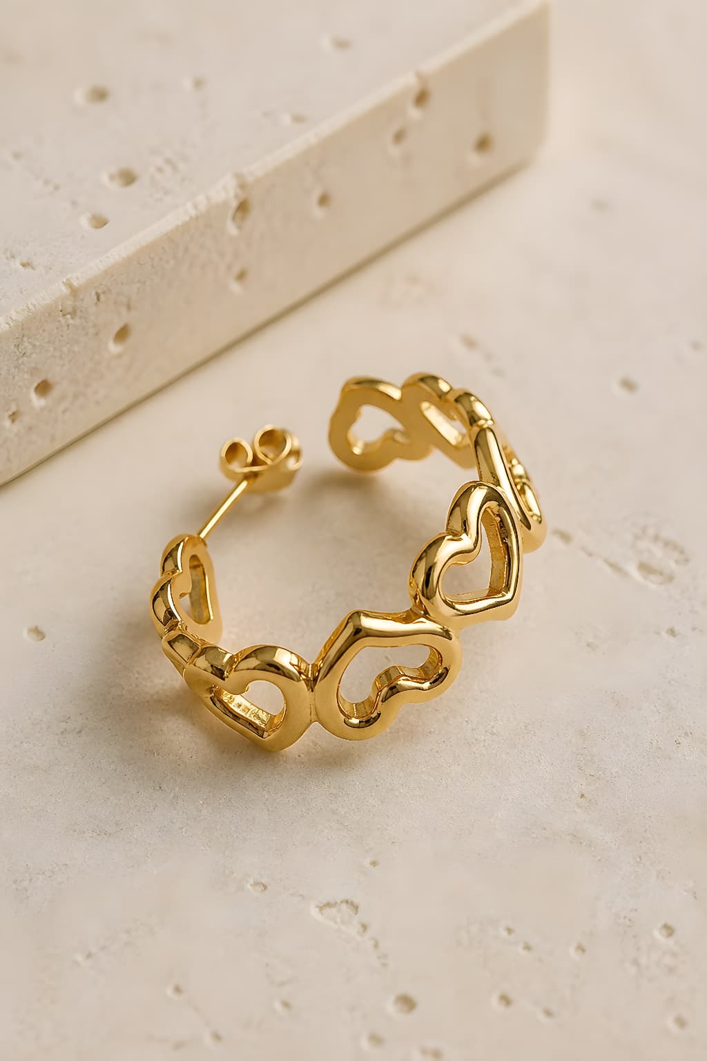 Gold Heart Chain Hoop Earrings