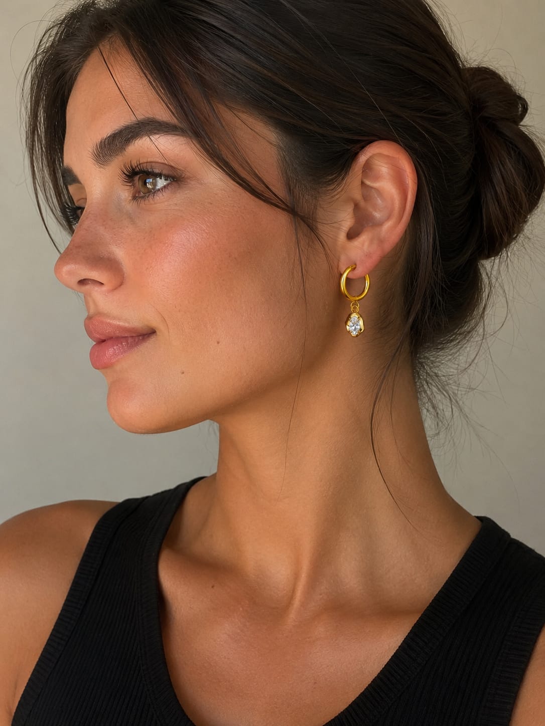 Diamond Drop Hoop Earrings