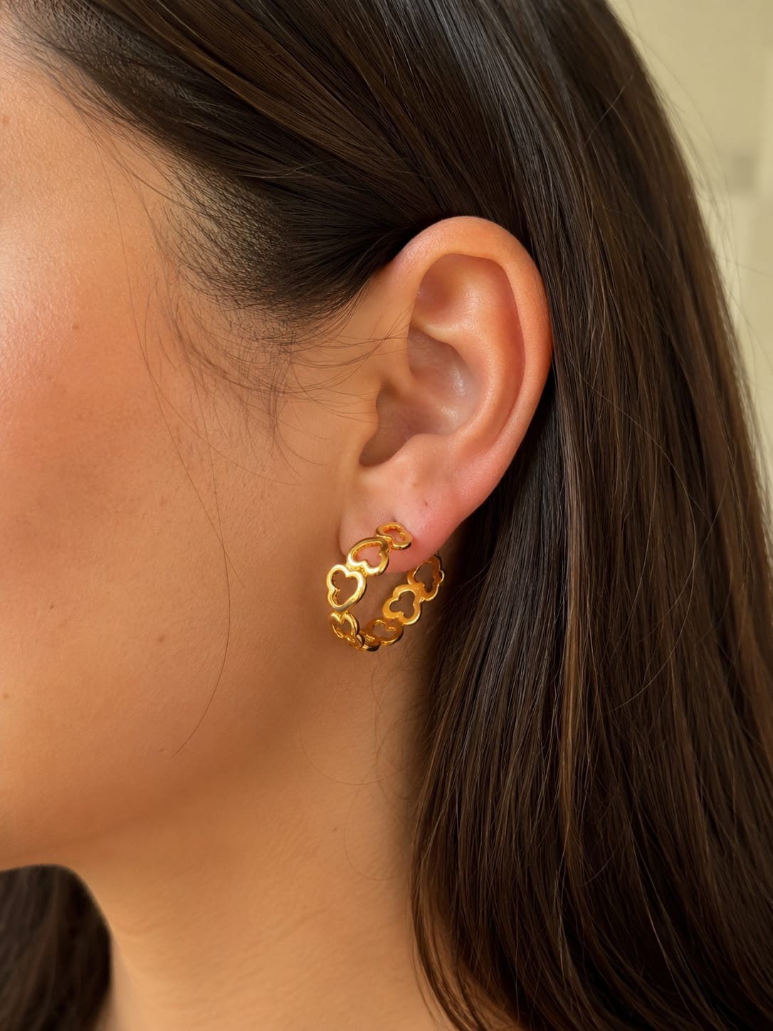 Gold Heart Chain Hoop Earrings
