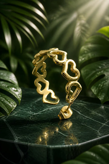 Gold Heart Chain Hoop Earrings