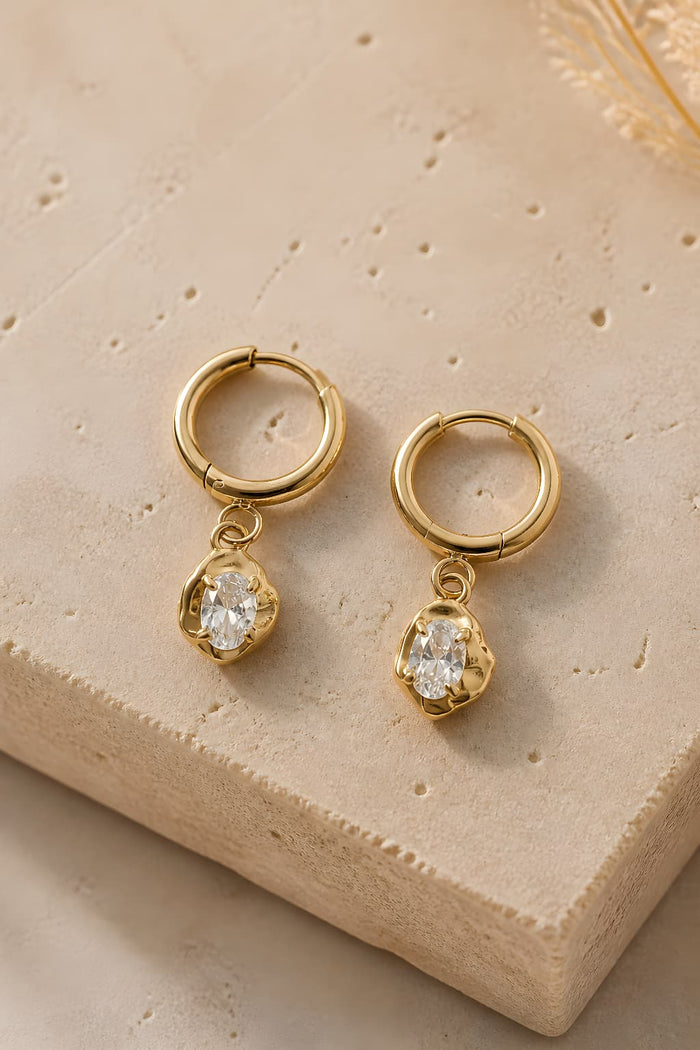 Diamond Drop Hoop Earrings